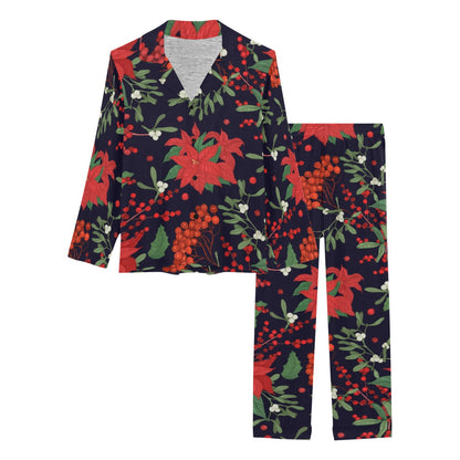 Poinsettia Pattern Print Design POT02 Women's Long Pajama Set