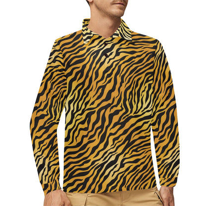 Tiger Print Design LKS302 Long Sleeve Polo Shirt For Men's