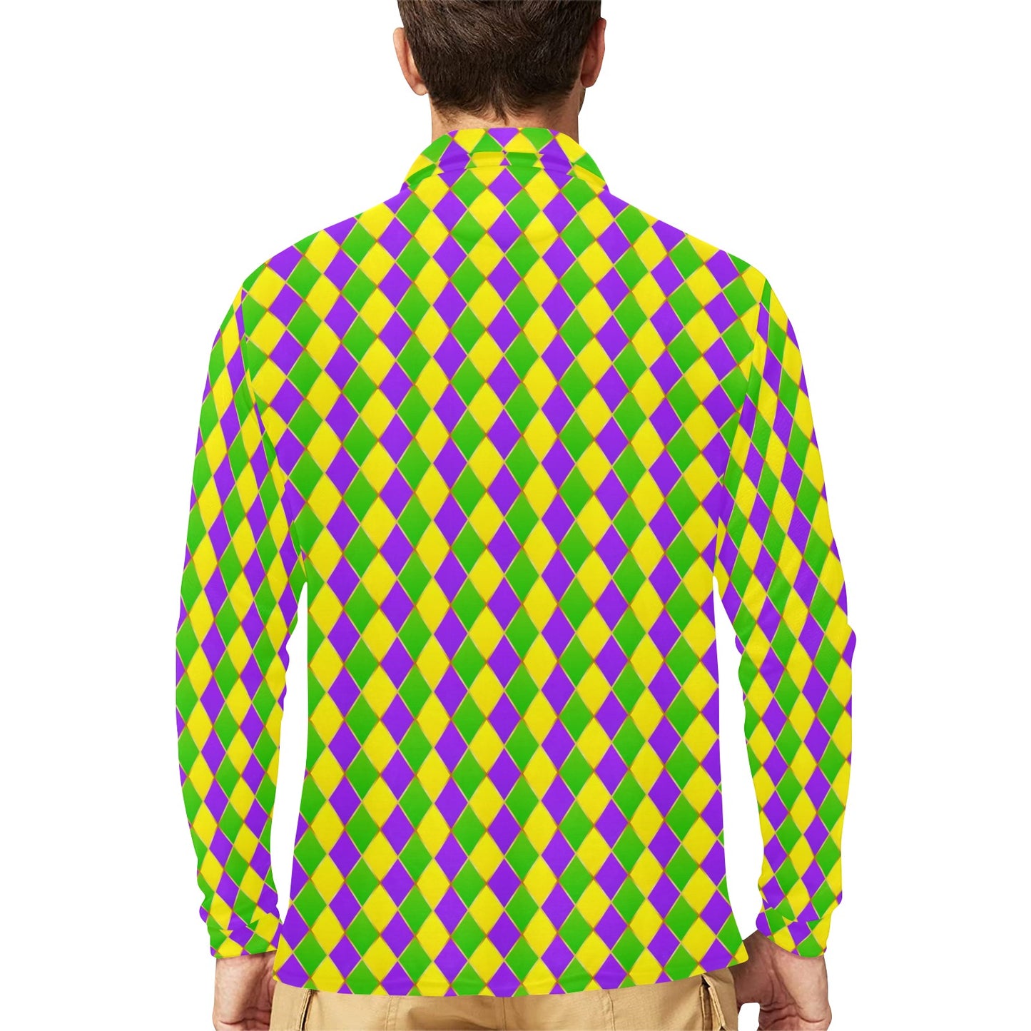 Mardi Gras Pattern Print Design 01 Long Sleeve Polo Shirt For Men's