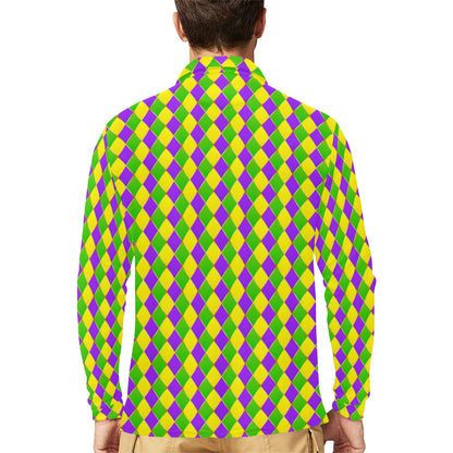 Mardi Gras Pattern Print Design 01 Long Sleeve Polo Shirt For Men's