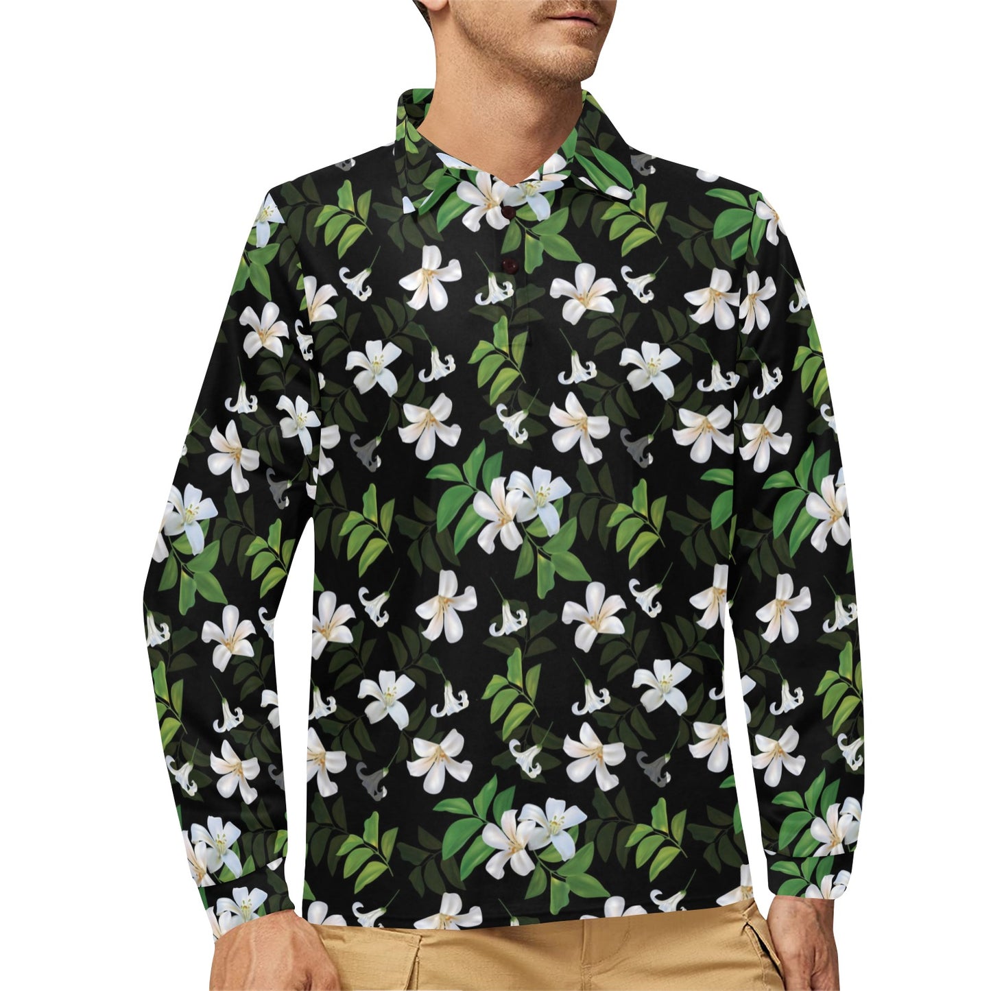 Sampaguita Print Design LKS301 Long Sleeve Polo Shirt For Men's