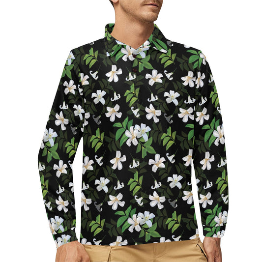Sampaguita Print Design LKS301 Long Sleeve Polo Shirt For Men's