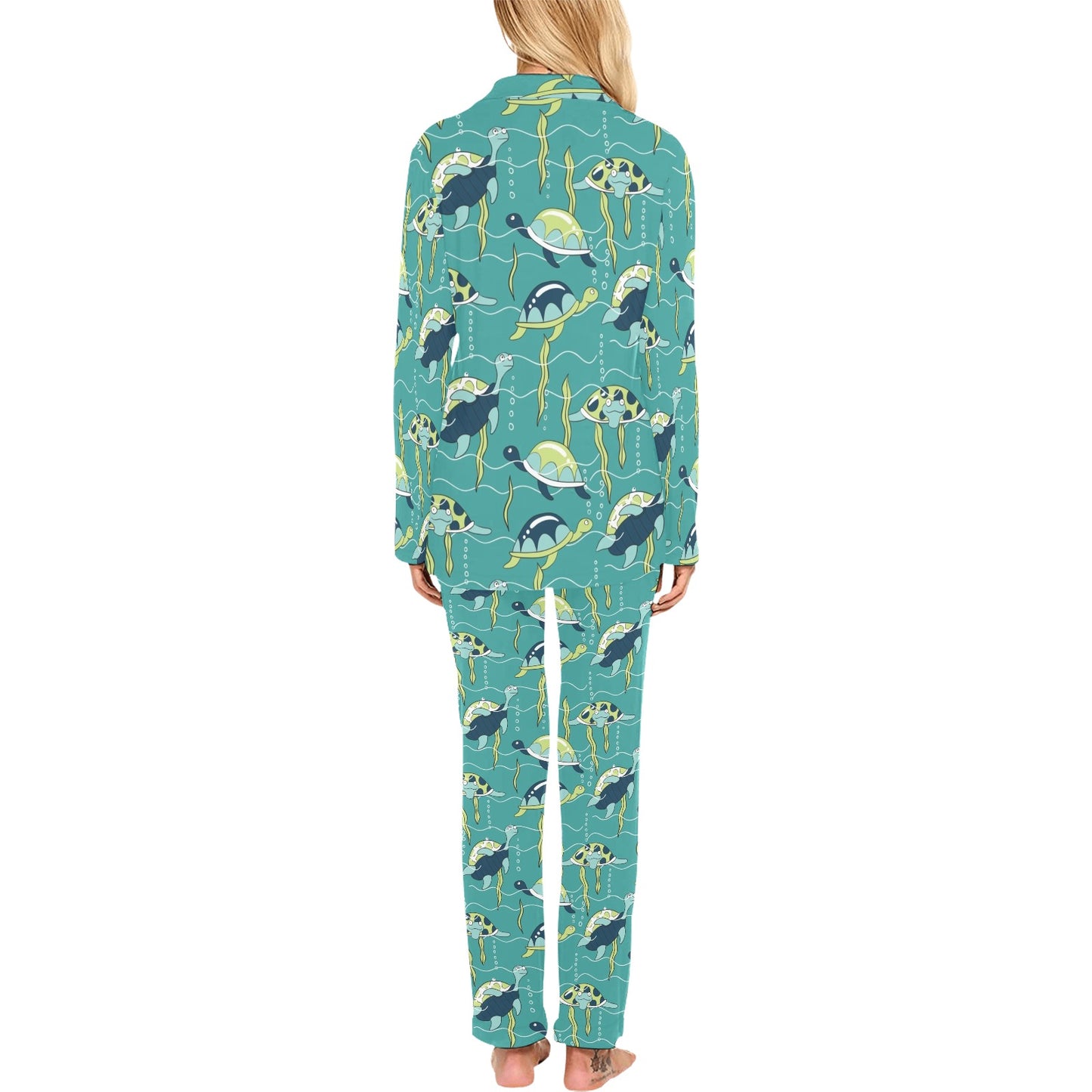 Sea Turtle Pattern Print Design T08 Women's Long Pajama Set