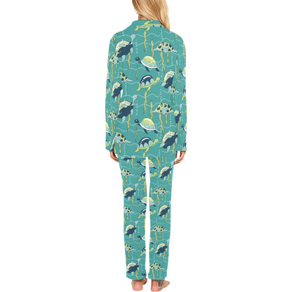 Sea Turtle Pattern Print Design T08 Women's Long Pajama Set