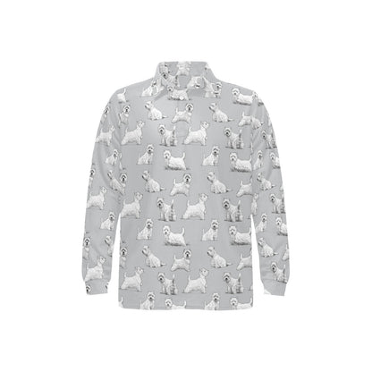 Scottish Terriers Print Design LKS3011 Long Sleeve Polo Shirt For Men's