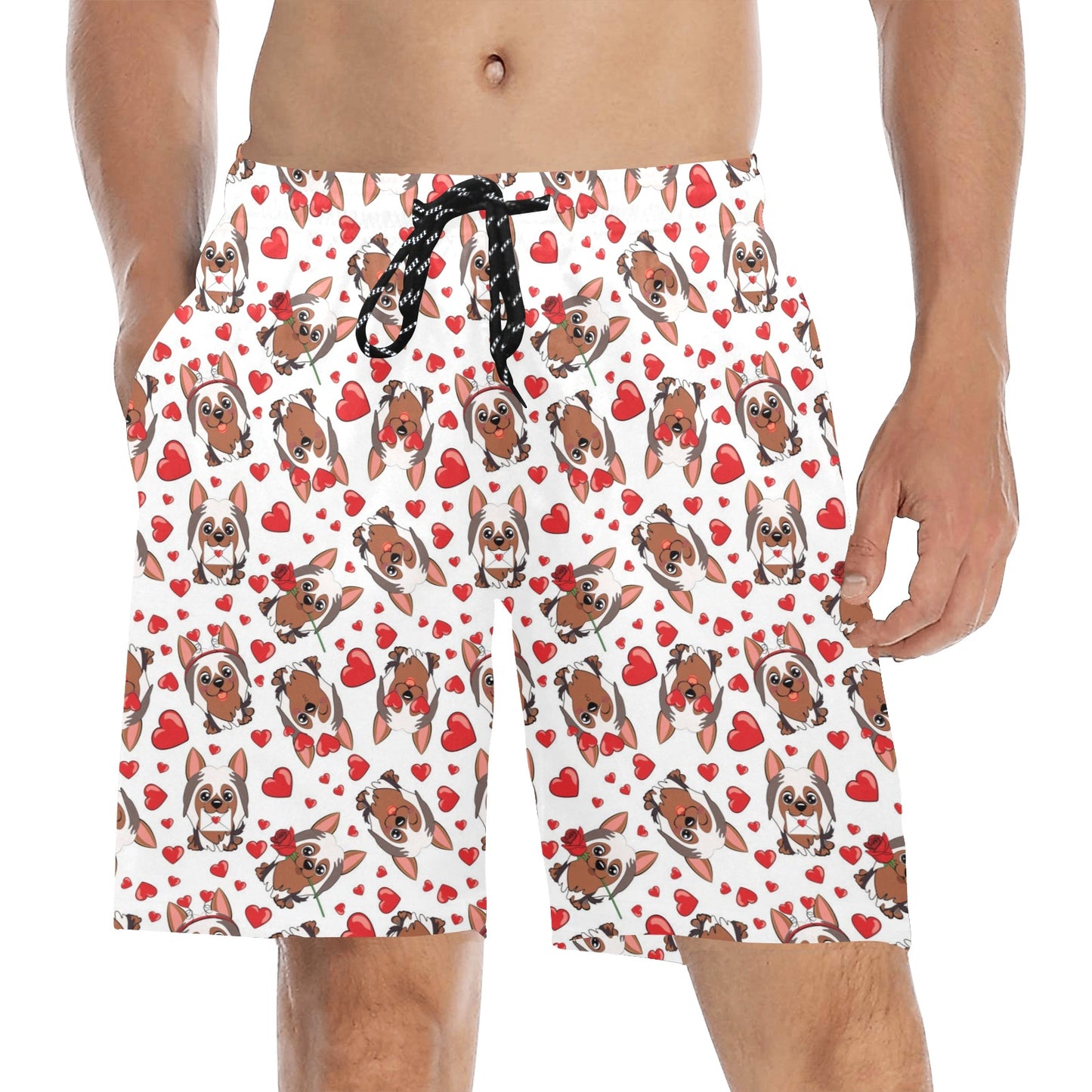 Silky Terriers Heart Print Design LKS302 Men's Swim Trunks Beach Shorts