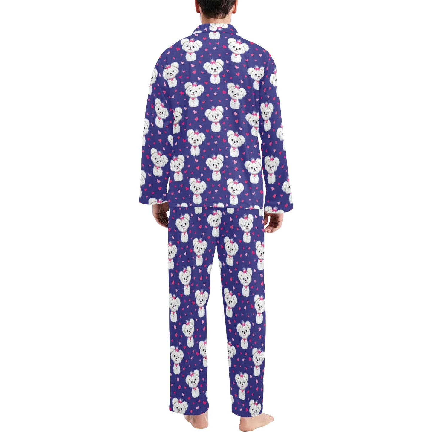 Maltese Pattern Print Design 02 Men's Long Pajama Set