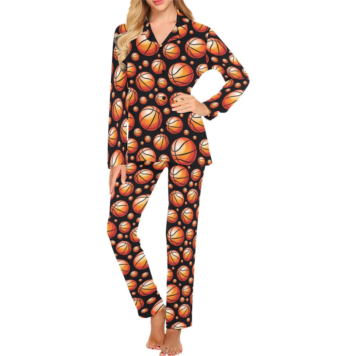 Basketball Black Background Pattern Women's Long Pajama Set