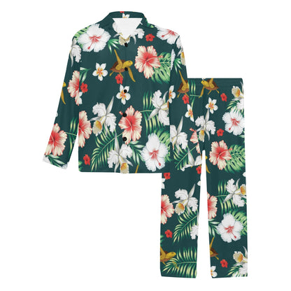Hawaiian Flower Design with SeaTurtle Print Men's Long Pajama Set