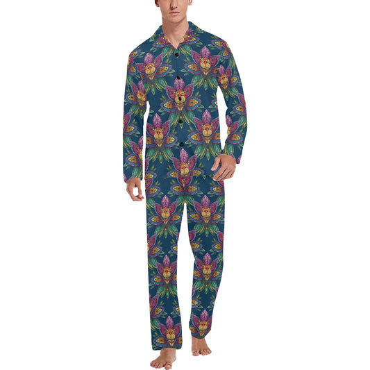 lotus Boho Pattern Print Design LO04 Men's Long Pajama Set