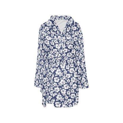 Hibiscus Blue Hawaiian Flower Style Women's Fleece Robe