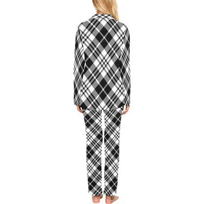 Plaid Black White Pattern Print Design A02 Women's Long Pajama Set