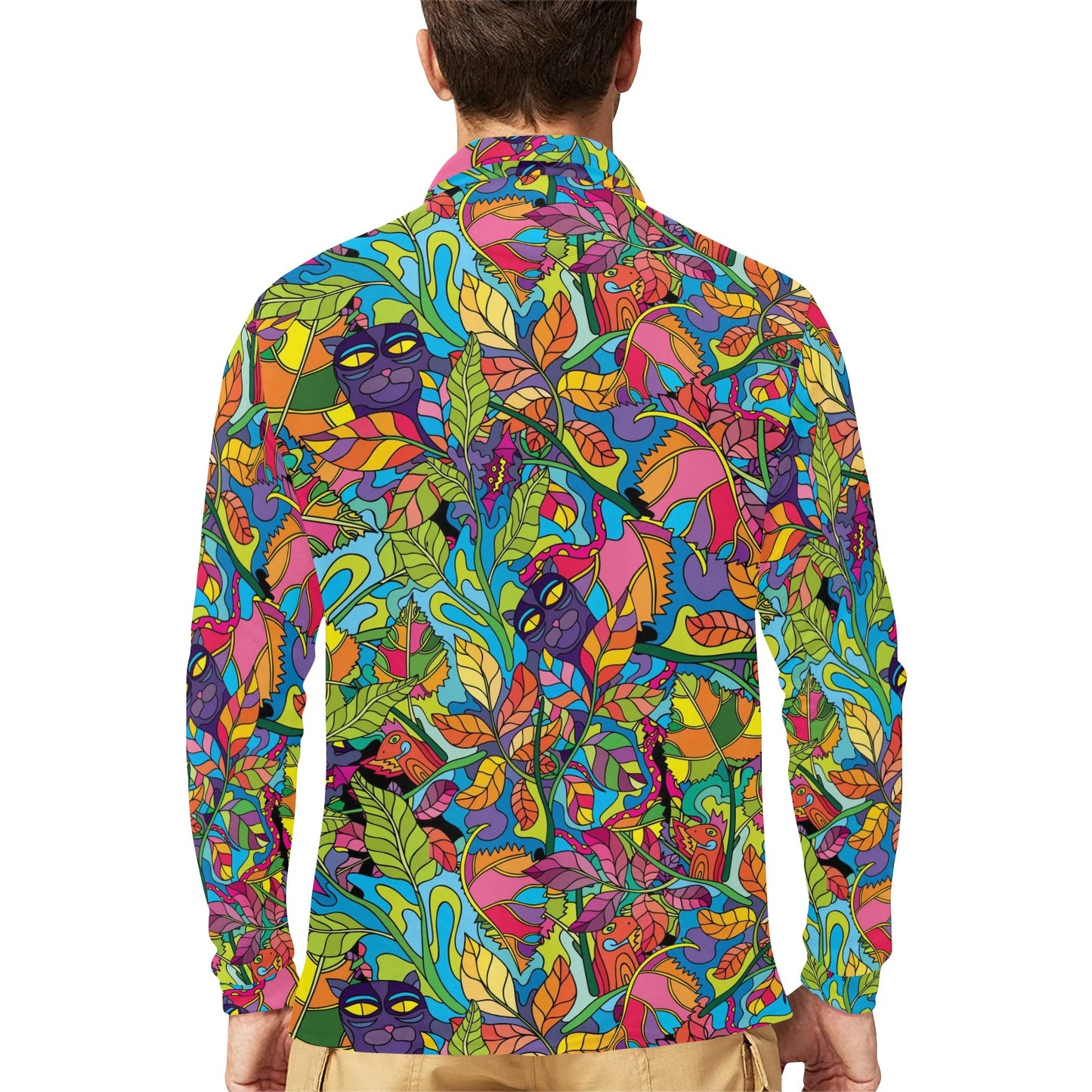 Trippy Print Design LKS301 Long Sleeve Polo Shirt For Men's