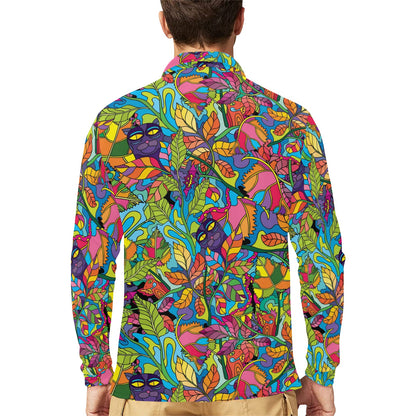 Trippy Print Design LKS301 Long Sleeve Polo Shirt For Men's