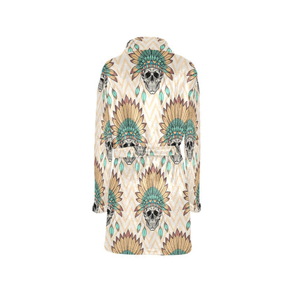 Indian Skull Pattern Women's Fleece Robe