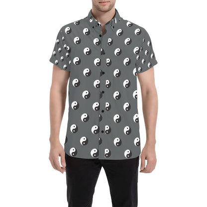 Yin Yang Print Design LKS303 Men Short Sleeve Button Up Shirt
