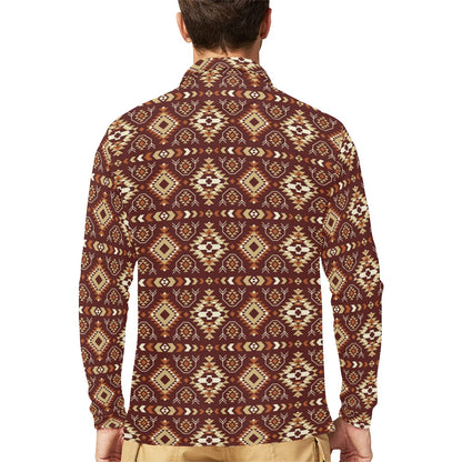 Navajo Native Color Print Pattern Long Sleeve Polo Shirt For Men's