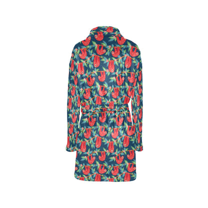 Sloth Red Design Themed Print Women's Fleece Robe