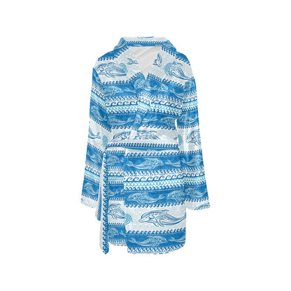 Dolphin Tribal Print Pattern Women's Fleece Robe