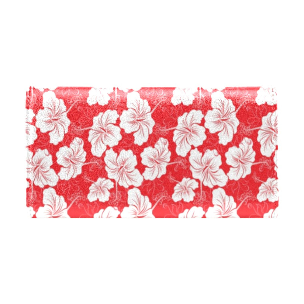 Flower Hawaiian Hibiscus Red Background Print Women's Trifold Wallet
