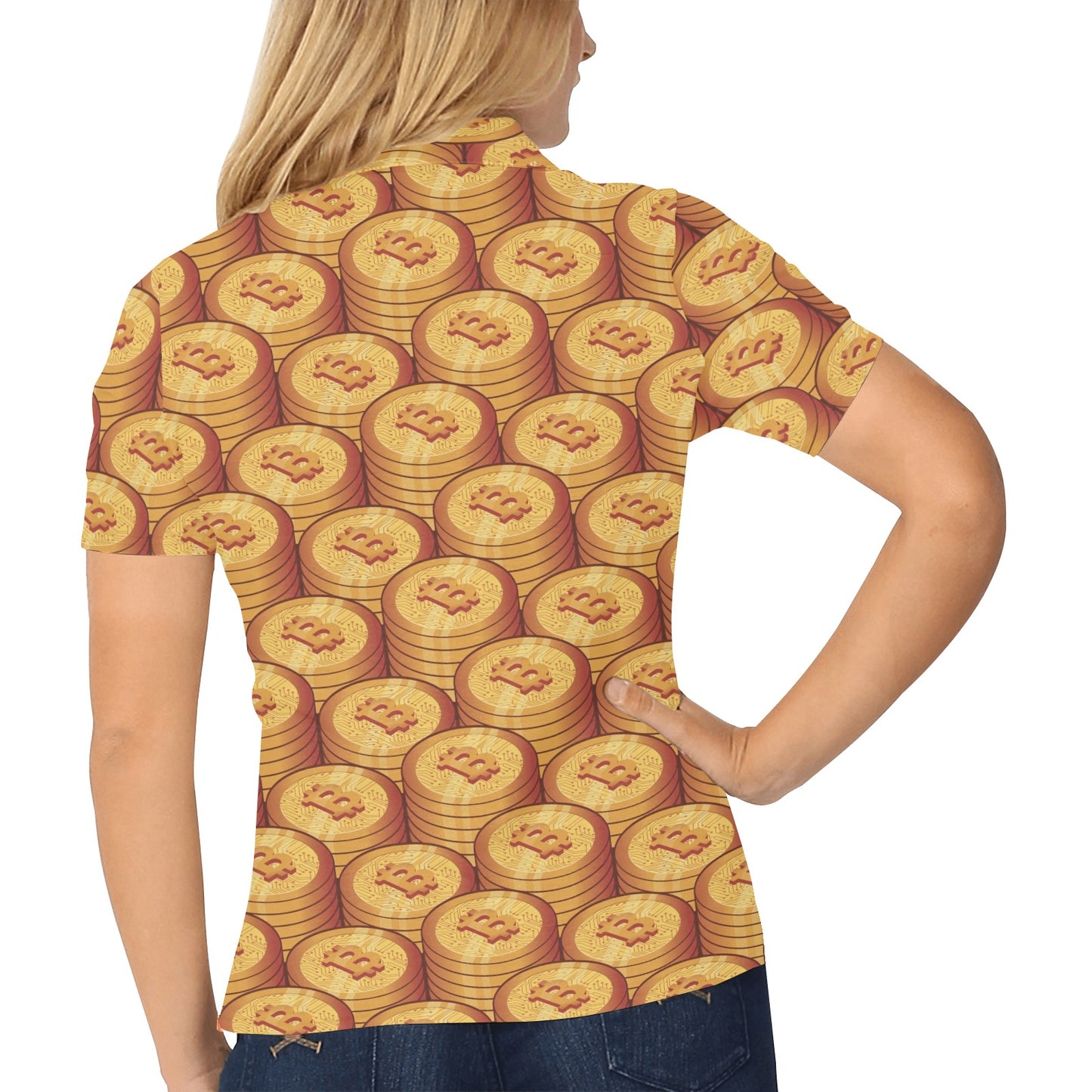 Bitcoin Pattern Print Design 02 Women's Polo Shirt