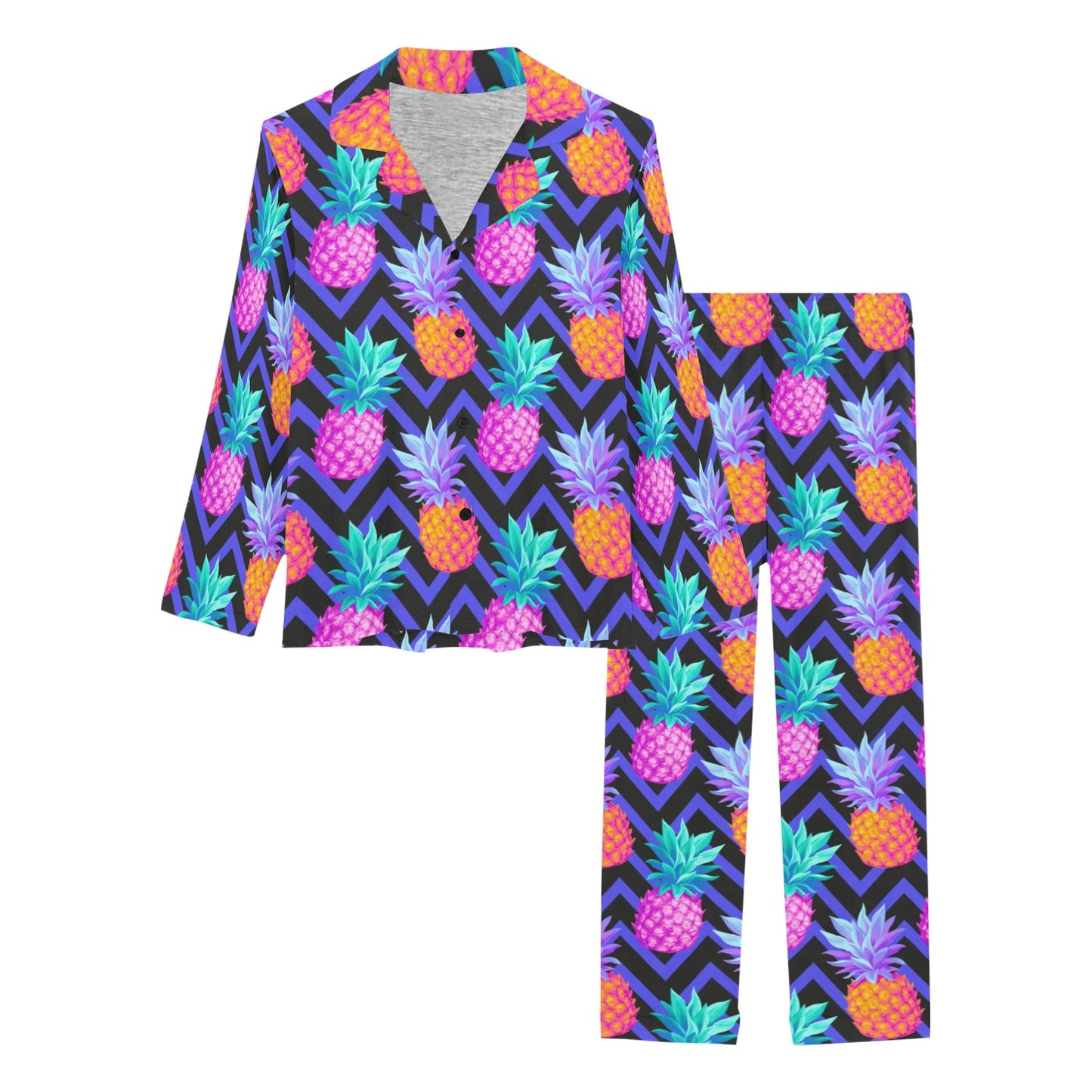Pineapple Color Art Pattern Women's Long Pajama Set