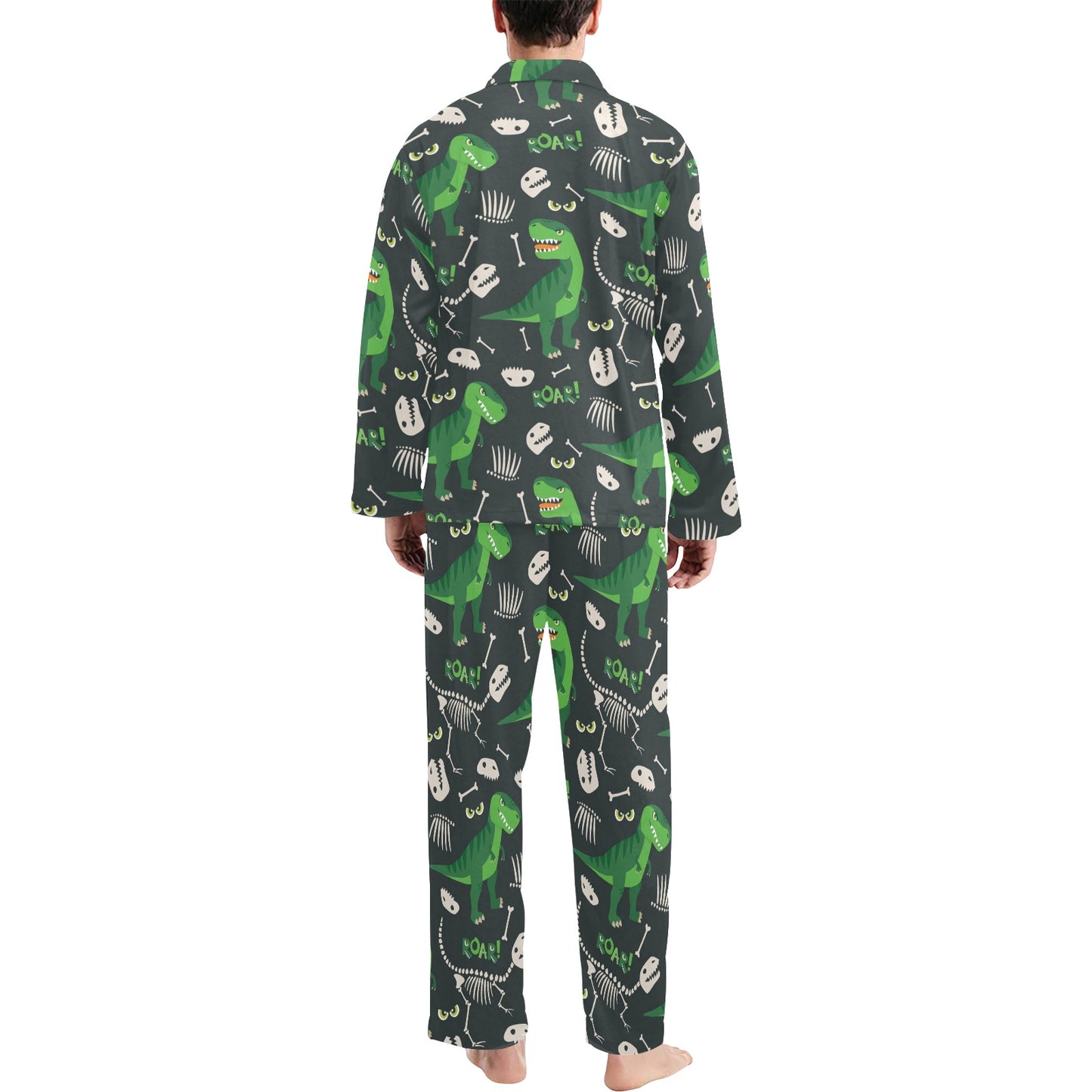 T Rex Pattern Print Design A05 Men's Long Pajama Set
