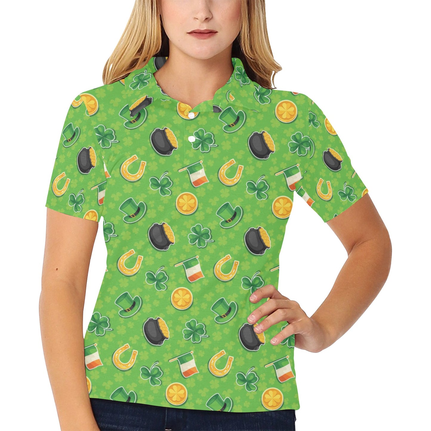 Shamrock Saint Patrick's Day Print Design LKS302 Women's Polo Shirt
