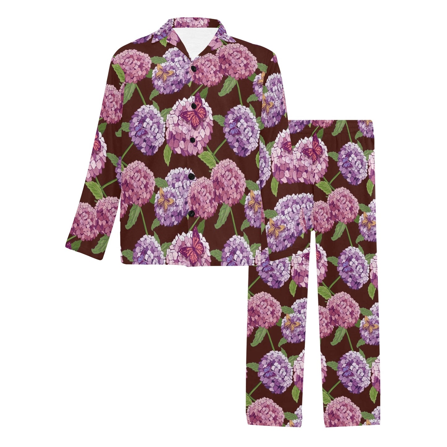 Hydrangea Pattern Print Design HD08 Men's Long Pajama Set