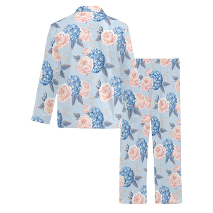 Hydrangea Pattern Print Design HD06 Men's Long Pajama Set