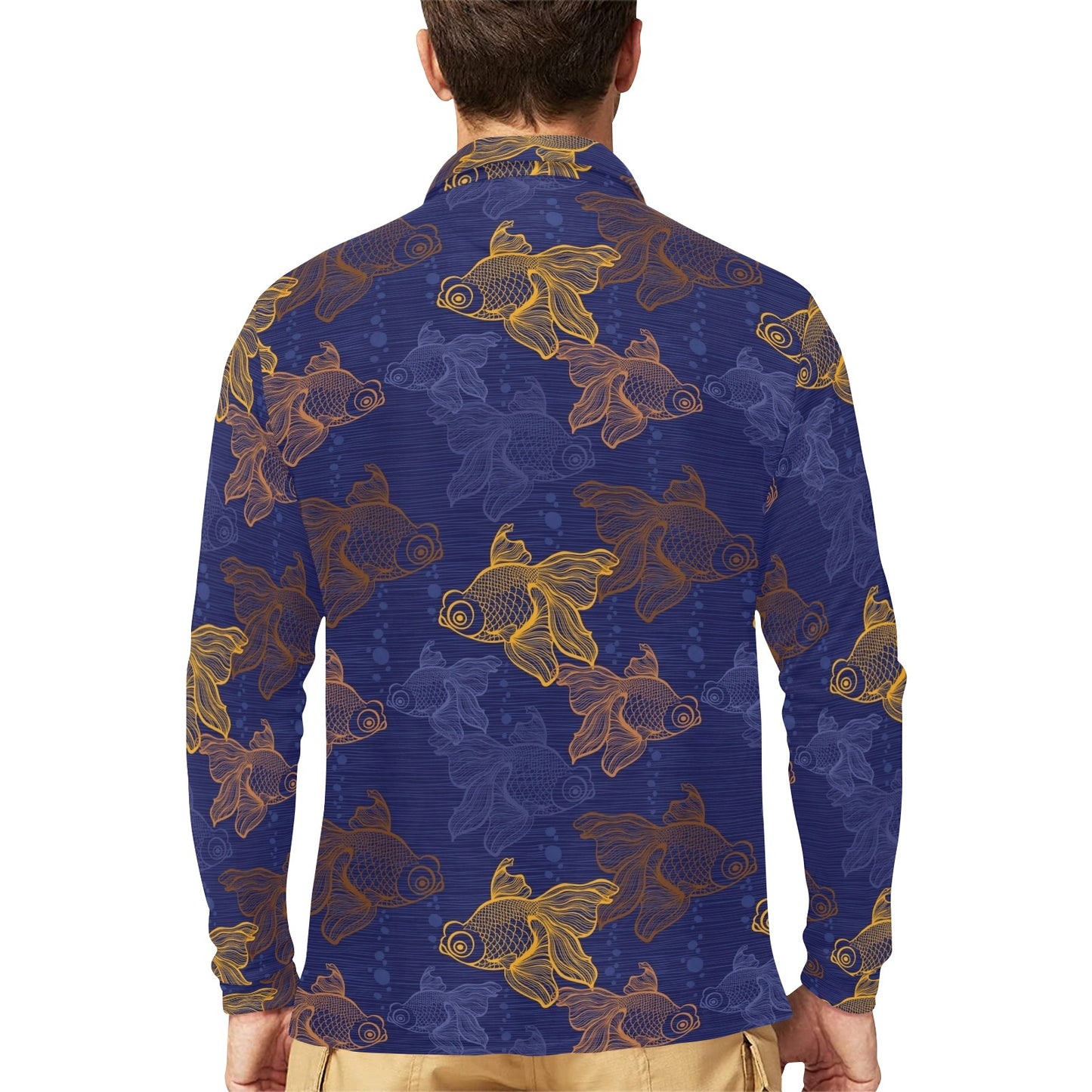 Goldfish Pattern Print Design 01 Long Sleeve Polo Shirt For Men's