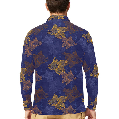 Goldfish Pattern Print Design 01 Long Sleeve Polo Shirt For Men's