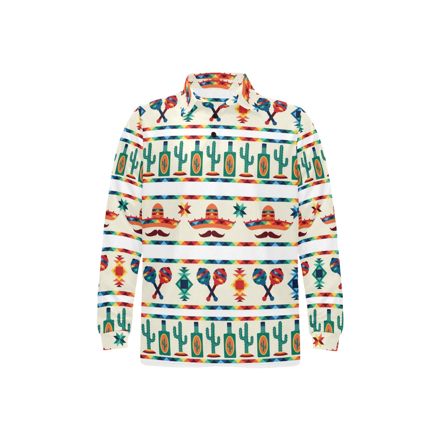 Maracas Mexican Pattern Print Design 01 Long Sleeve Polo Shirt For Men's