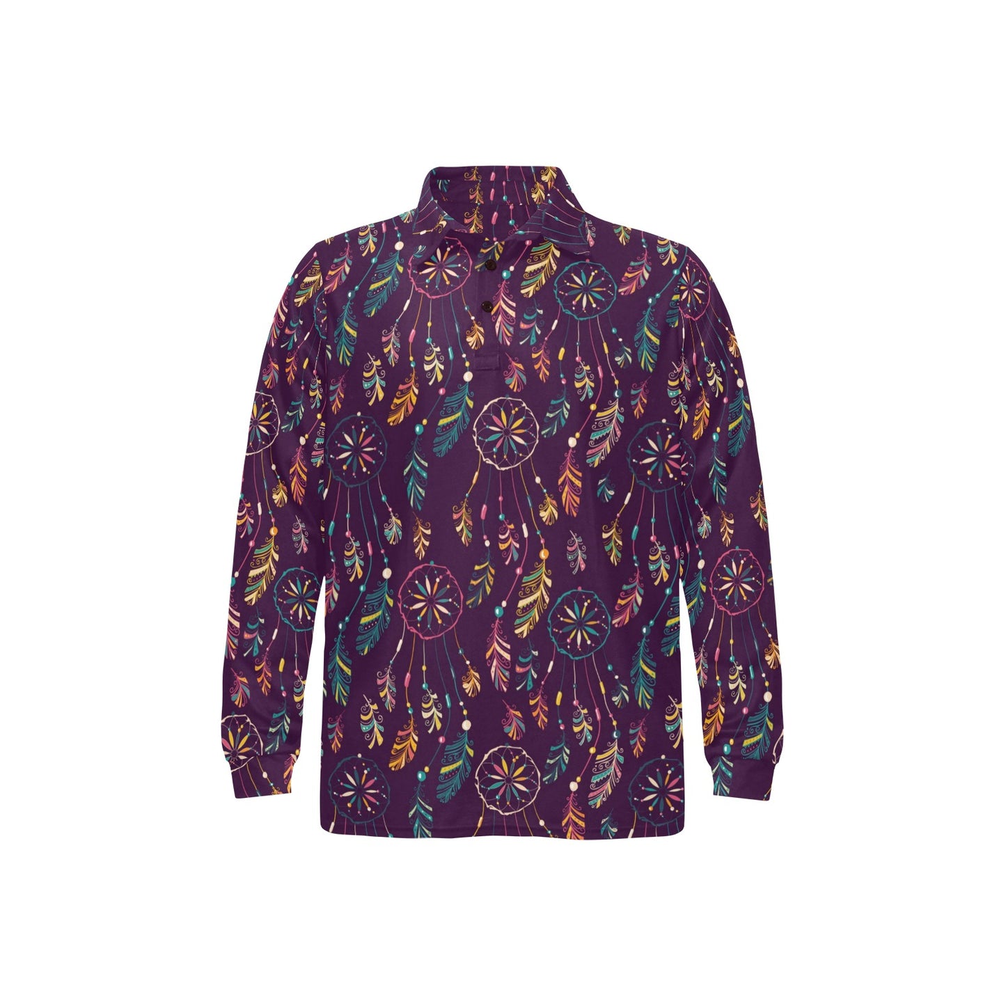Dream Catcher Boho Design Long Sleeve Polo Shirt For Men's