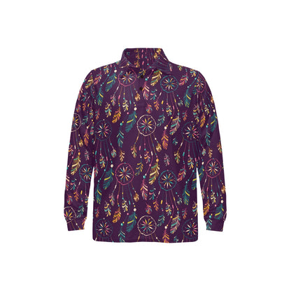 Dream Catcher Boho Design Long Sleeve Polo Shirt For Men's