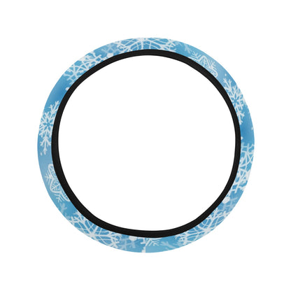 Snowflake Blue Print Design LKS301 Steering Wheel Cover with Elastic Edge