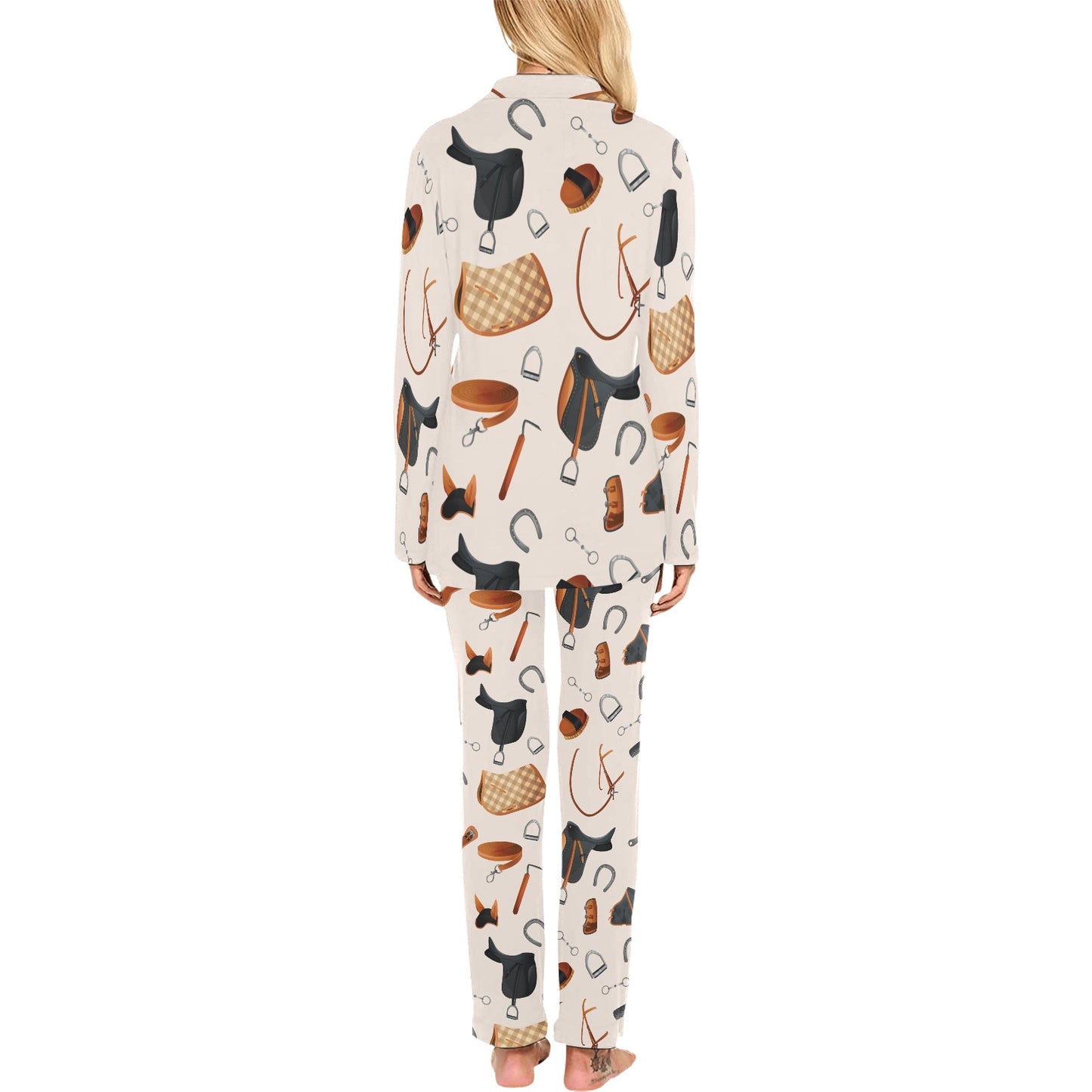 Equestrian Equipment Print Pattern Women's Long Pajama Set
