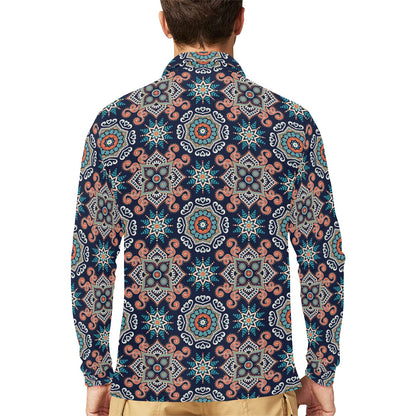 Bohemian Pattern Print Design 02 Long Sleeve Polo Shirt For Men's