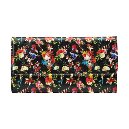 Skull Roses Flower Design Themed Print Women's Trifold Wallet