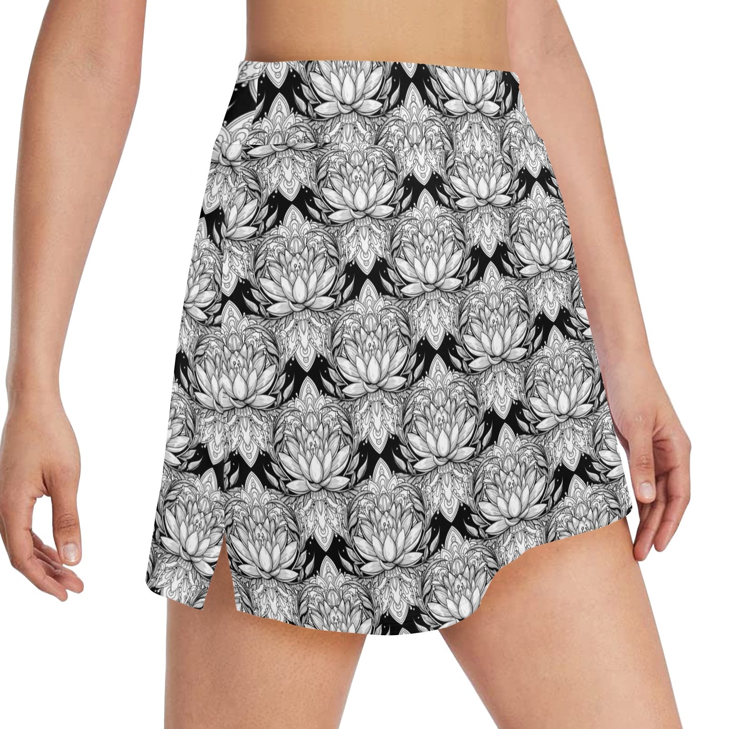Lotus Mandala Print Pattern 17" Golf & Pickleball Skort with Pockets