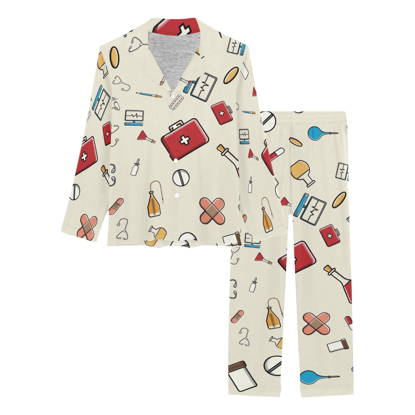 Nurse Pattern Print Design A04 Women's Long Pajama Set