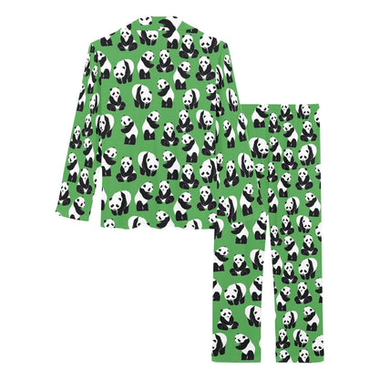 Panda Bear Pattern Themed Print Women's Long Pajama Set