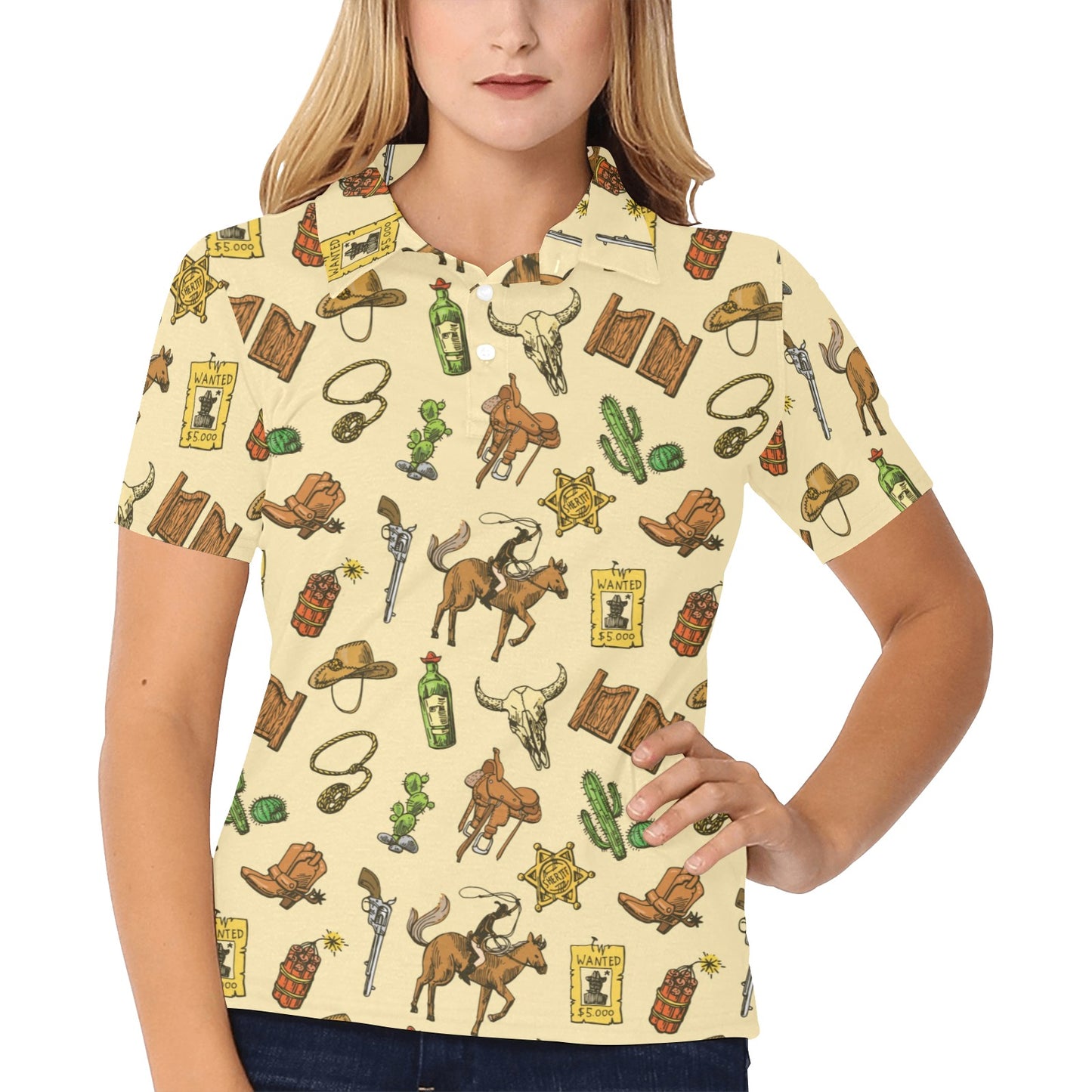 Cowboy Pattern Print Design 04 Women's Polo Shirt