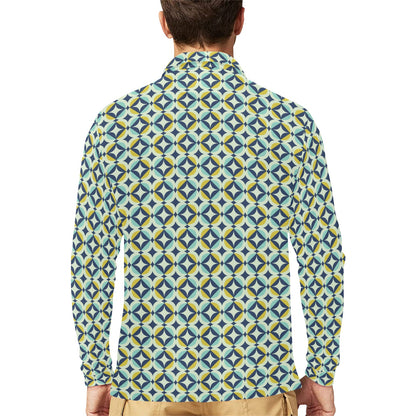 Swedish Design Pattern Long Sleeve Polo Shirt For Men's