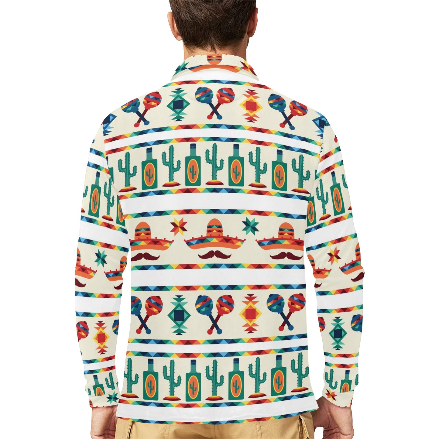 Maracas Mexican Pattern Print Design 01 Long Sleeve Polo Shirt For Men's