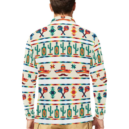 Maracas Mexican Pattern Print Design 01 Long Sleeve Polo Shirt For Men's