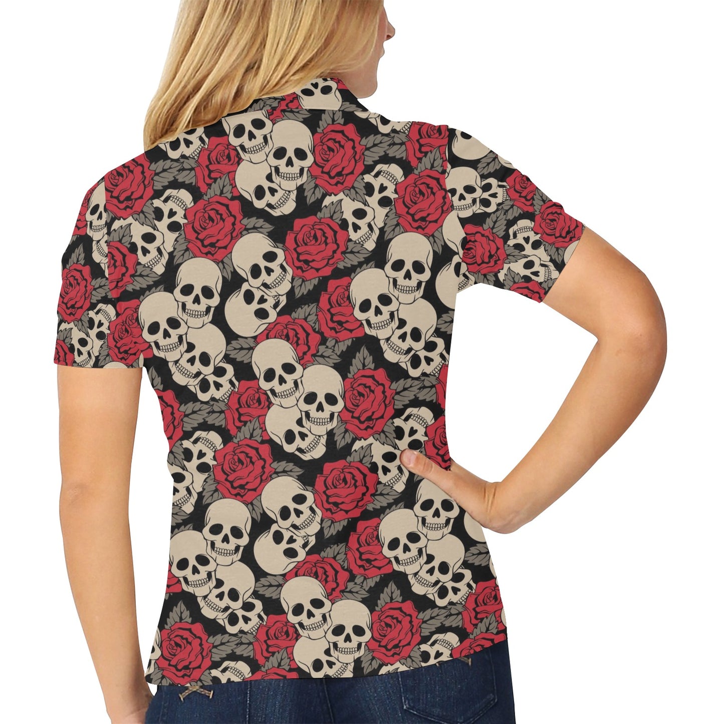 Skull And Roses Print Design LKS301 Women's Polo Shirt
