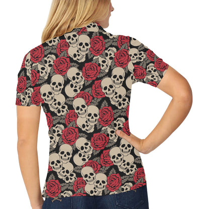 Skull And Roses Print Design LKS301 Women's Polo Shirt