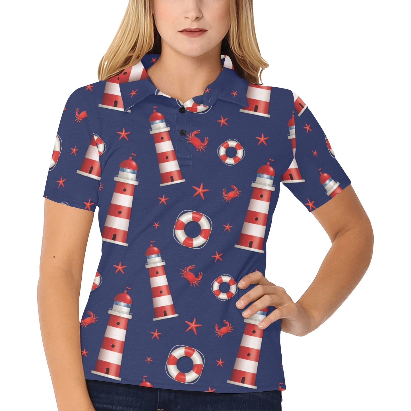 Nautical Pattern Print Design A03 Women's Polo Shirt