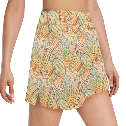 Travel Stamp Print Design LKS302 17" Golf & Pickleball Skort with Pockets